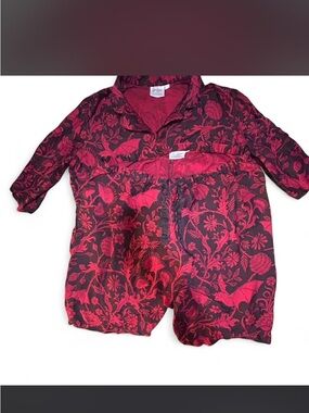 Women’s Red Floral-Bat-Print Pajama Set